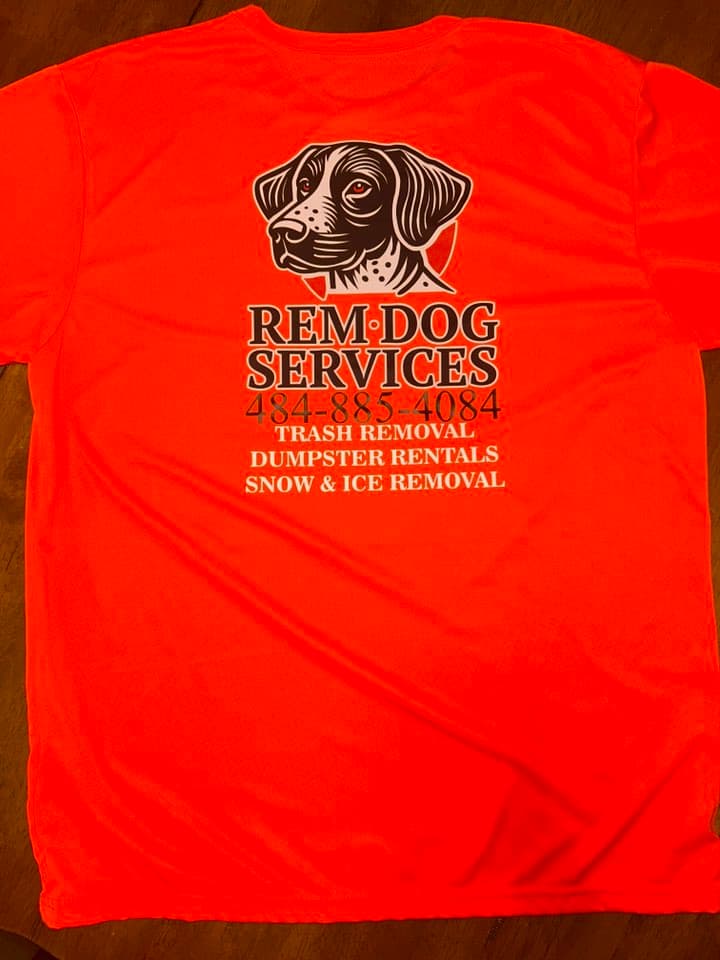 Rem Dog shirt back with logo and services