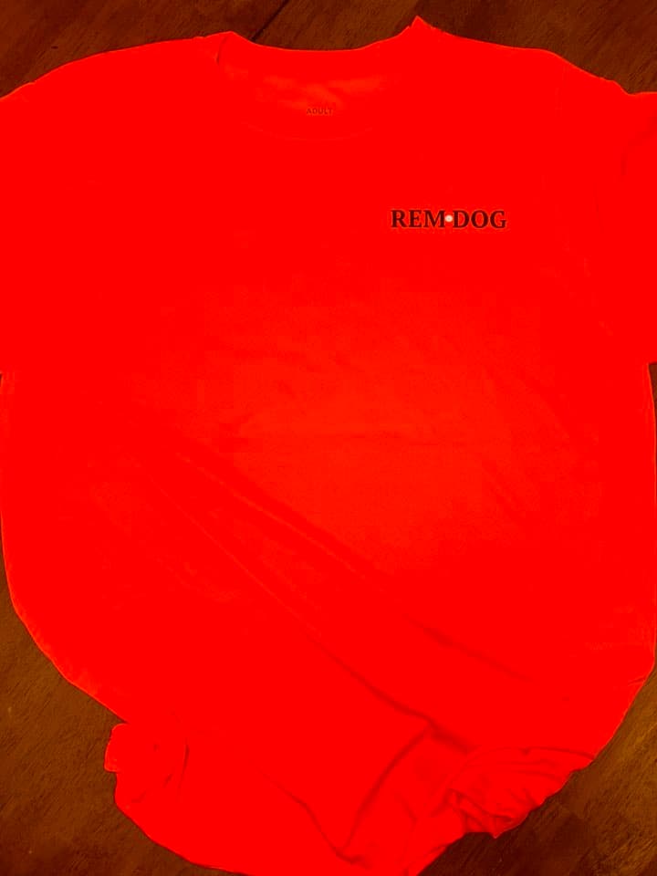 Rem Dog safety-orange work shirt